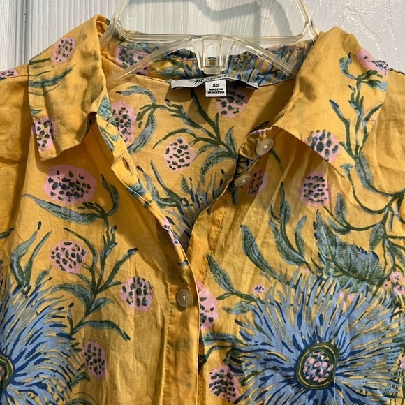 Madewell Ruffle-Sleeve Button-Down Shirt in Painted Blooms size XS Yellow​ - Picture 7 of 9